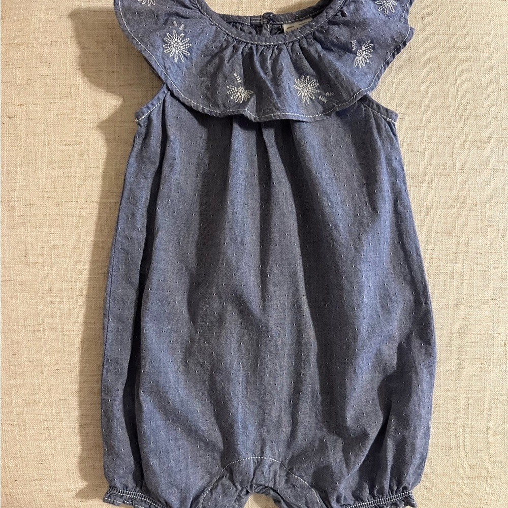 Girl Baby Little Planet Carter’s Organic Chambray Romper Embroidered 9 Months